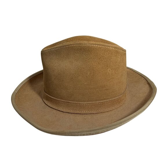 Vintage Tan Suede Western Cowboy Fedora Hat Unisex Size Medium main image 8